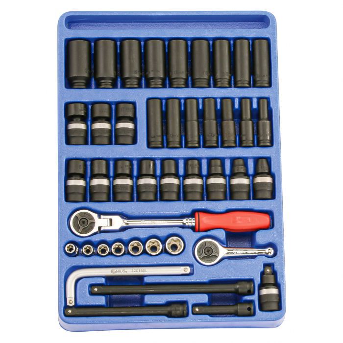 Genius MS042M - 3/8" Dr. Metric Impact Socket & Star Hand Socket Set (42-Pcs)