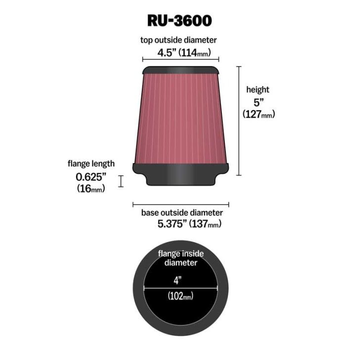 K&N RU-3600 - Universal Clamp-On Air Filter