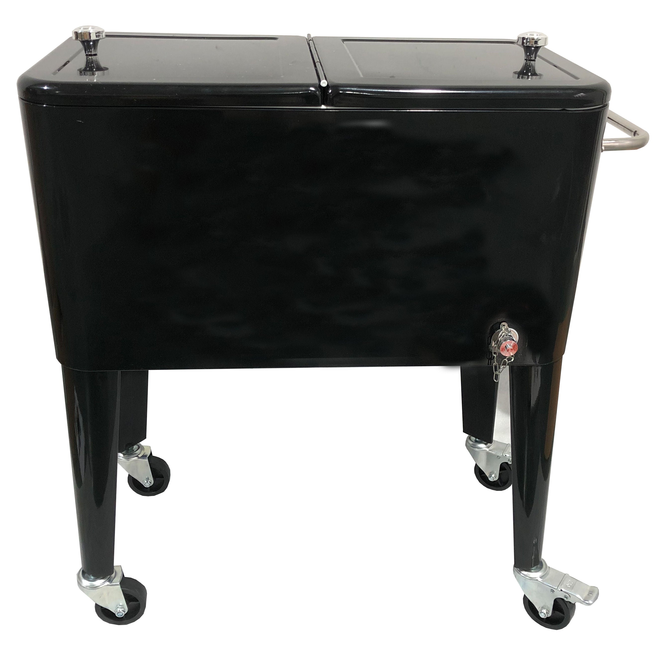 PatioZone 60QT (57L) Vintage Rolling Cooler Cart w/Lid and Bottle Opener, Steel Frame (MOSS-2006N) - Black