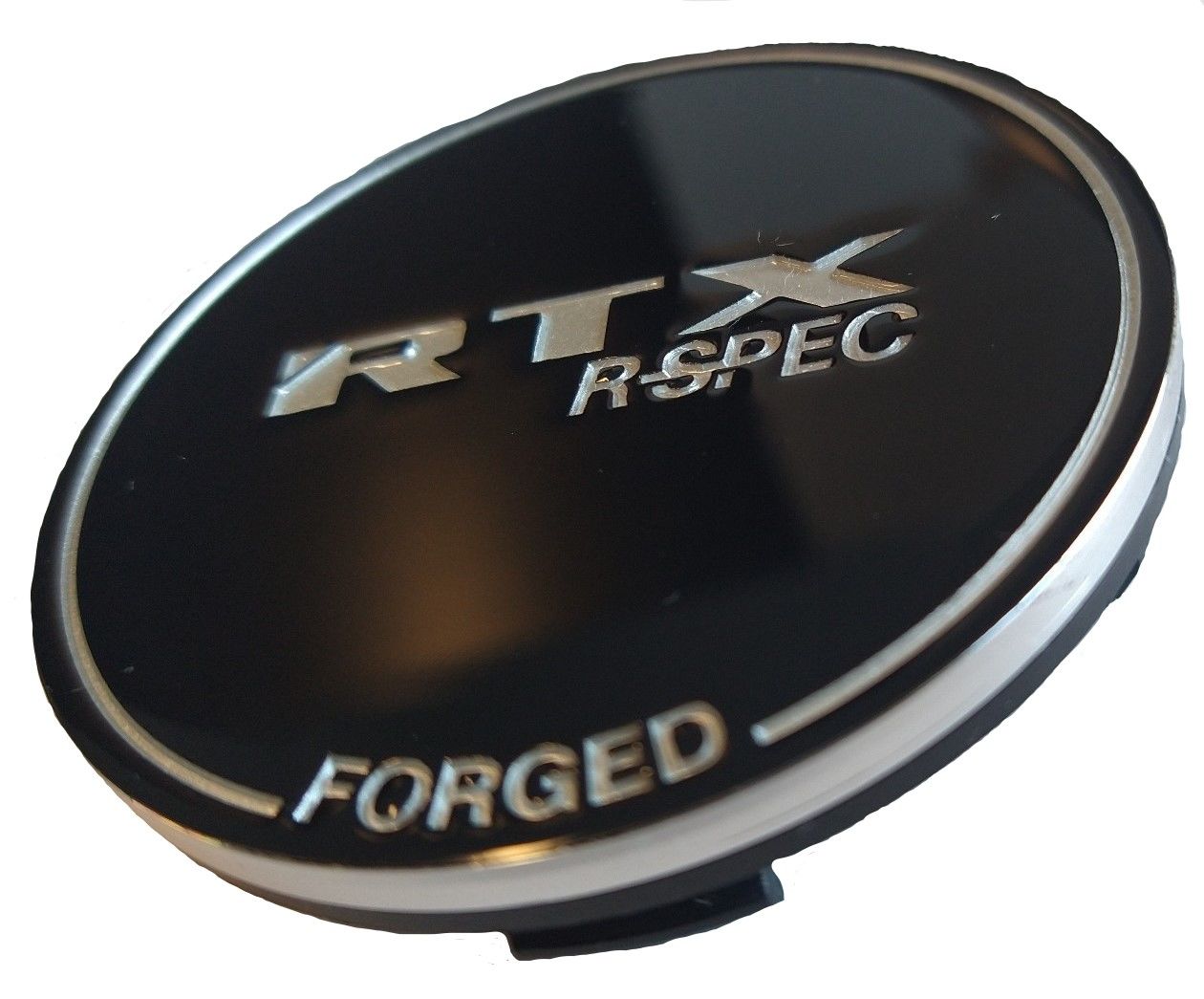 RTX 8100K62EB1C1RS - Center Cap Gloss Black RTX R-Spec Forged Engraved Chrome Black Background