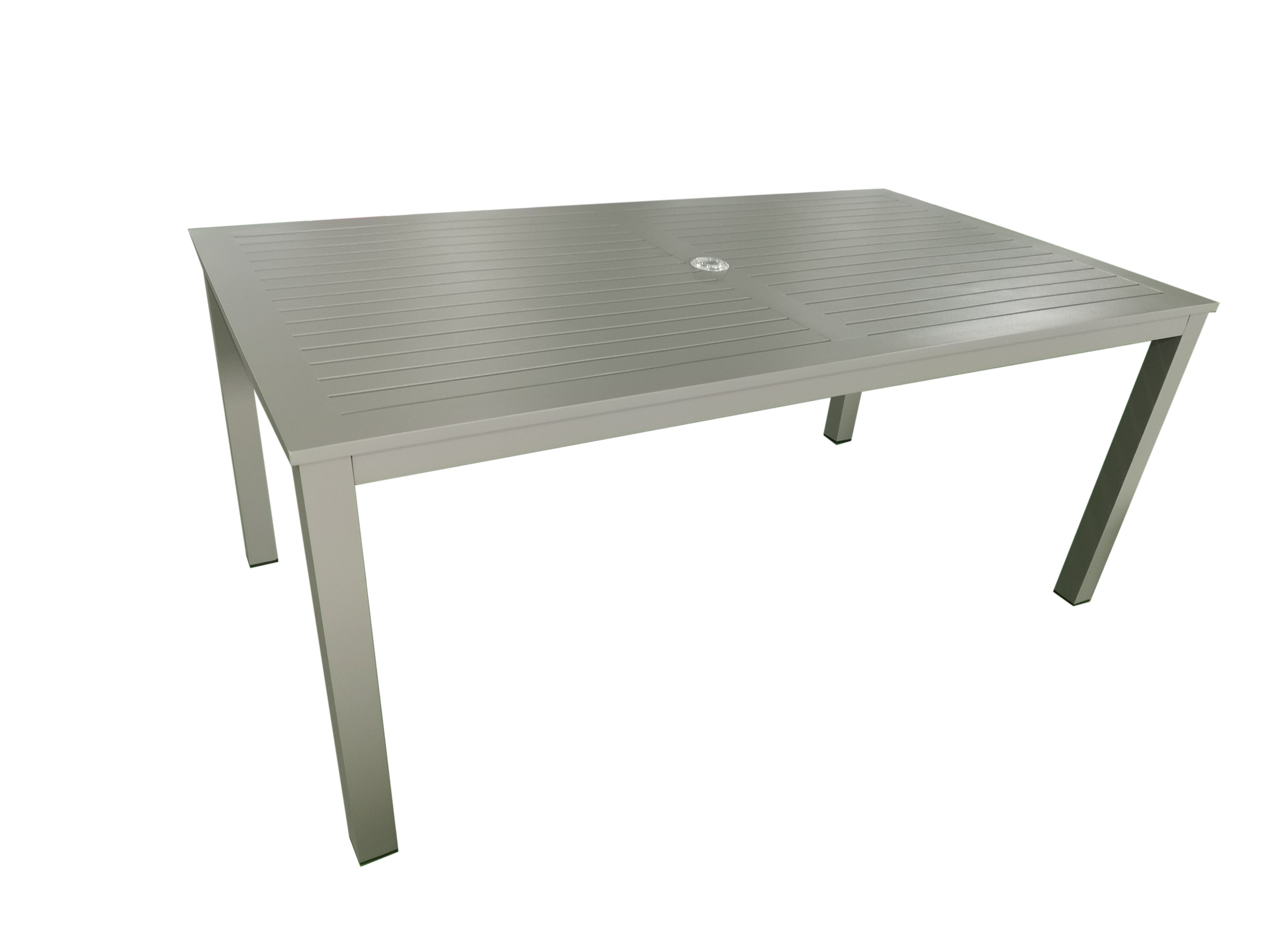 PatioZone Dining Table with Slated Tabletop w/Umbrella Hole in Middle and Aluminum Frame (MOSS-T297TMA) - Matte Taupe