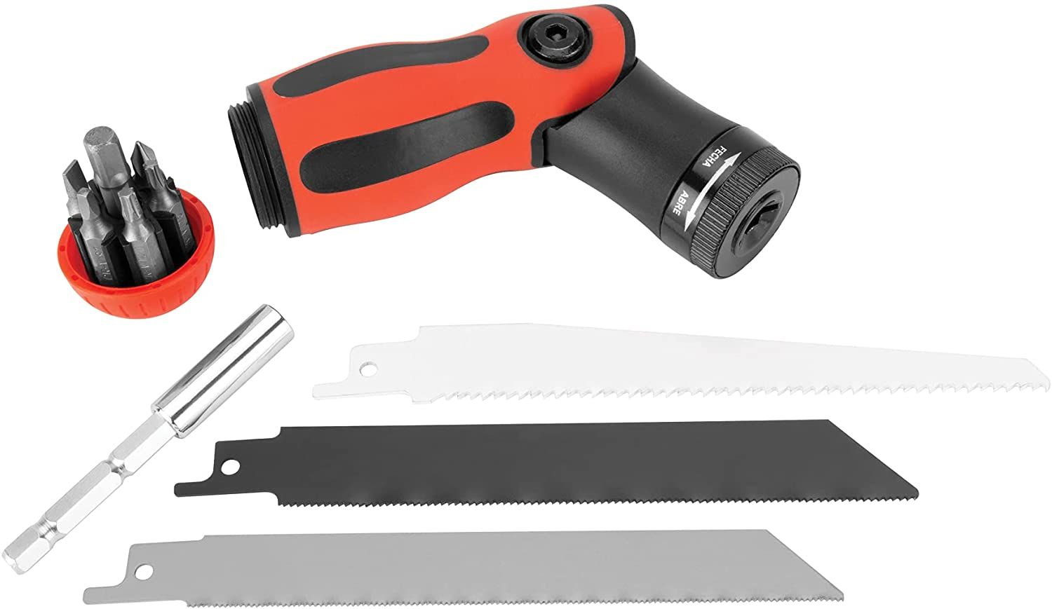 Performance Tool W729 - 2-in-1 Multifunctional Screwdriver and Saw with 2-position locking handle, bits and saws included