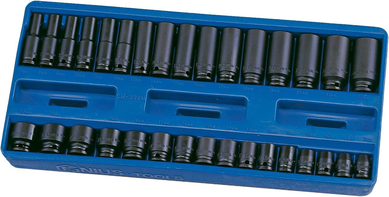 Genius CM-332M - 3/8" Drive Impact Socket Set 32 Pcs, 6 Pan Metric