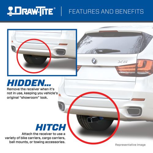 Draw Tite® • 76919 • Hidden Hitch® • Trailer Hitch Class III • Class III 2" (350 Lbs lbs GTW/3500 Lbs lbs TW) • Ford Mustang Mach-E 21-22