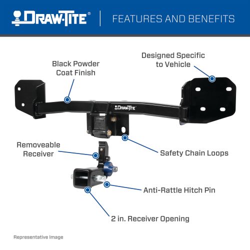 Draw Tite® • 76919 • Hidden Hitch® • Trailer Hitch Class III • Class III 2" (350 Lbs lbs GTW/3500 Lbs lbs TW) • Ford Mustang Mach-E 21-22