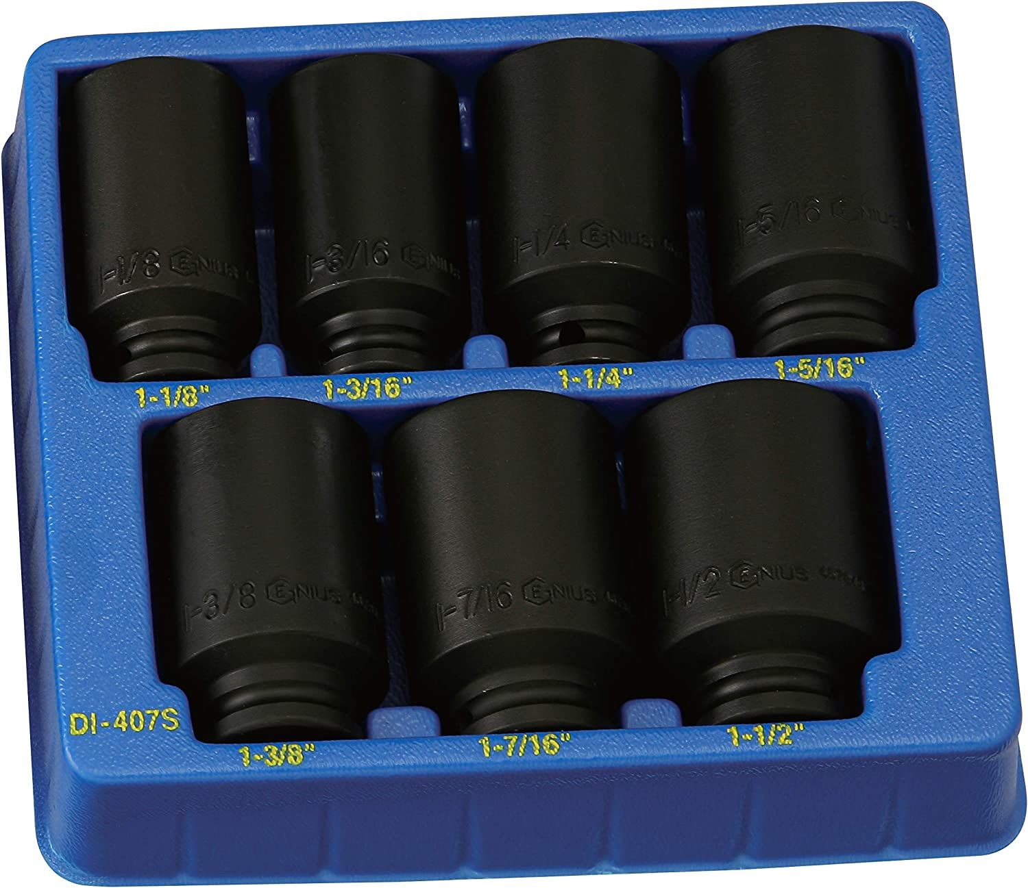 Genius DI-407S - Deep Impact Socket Set 1/2" Drive 7 Pcs 6 Pan SAE