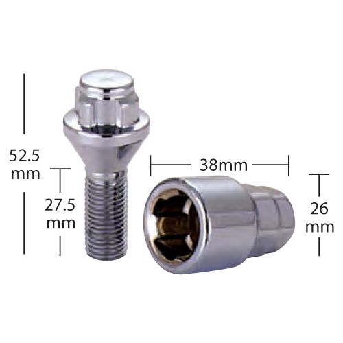 RT L1207 - (4) Chrome Cone Seat Bolt Locks 12X1.5 Hex 17/19mm