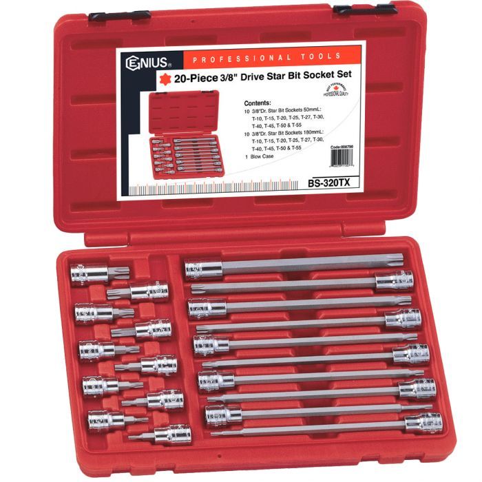 Genius BS-320TX - 20 Pcs 3/8" Drive Star Bit Socket Set