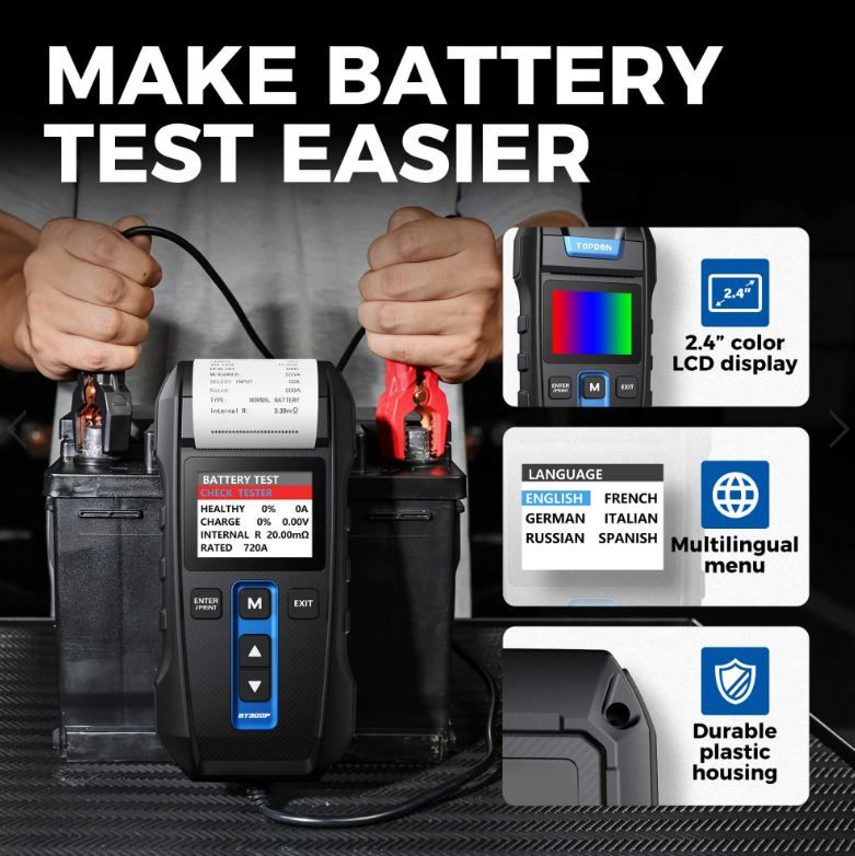 Topdon BT300P - 12V Lead-Acid Vehicle Battery Tester With a Built-in Printer