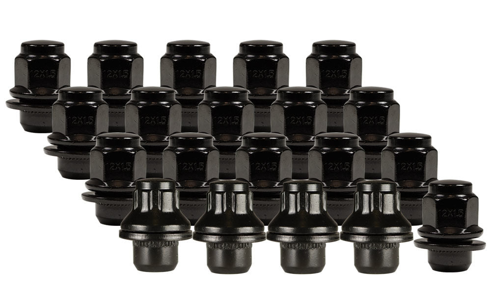 Ceco CD5307BK-5LLK - (20) BLACK OEM TOYOTA SHANK NUTS 12X1.5 37mm H 21mm HEX + LOCK