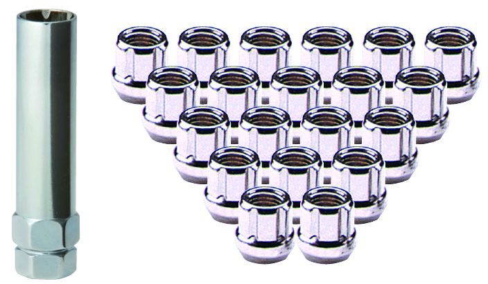 RTX® • TN0508-32 • Lug Nuts Kits • Open End Spline Drive Lug Nuts & Key • Zinc • Conical • 14M X 1.5