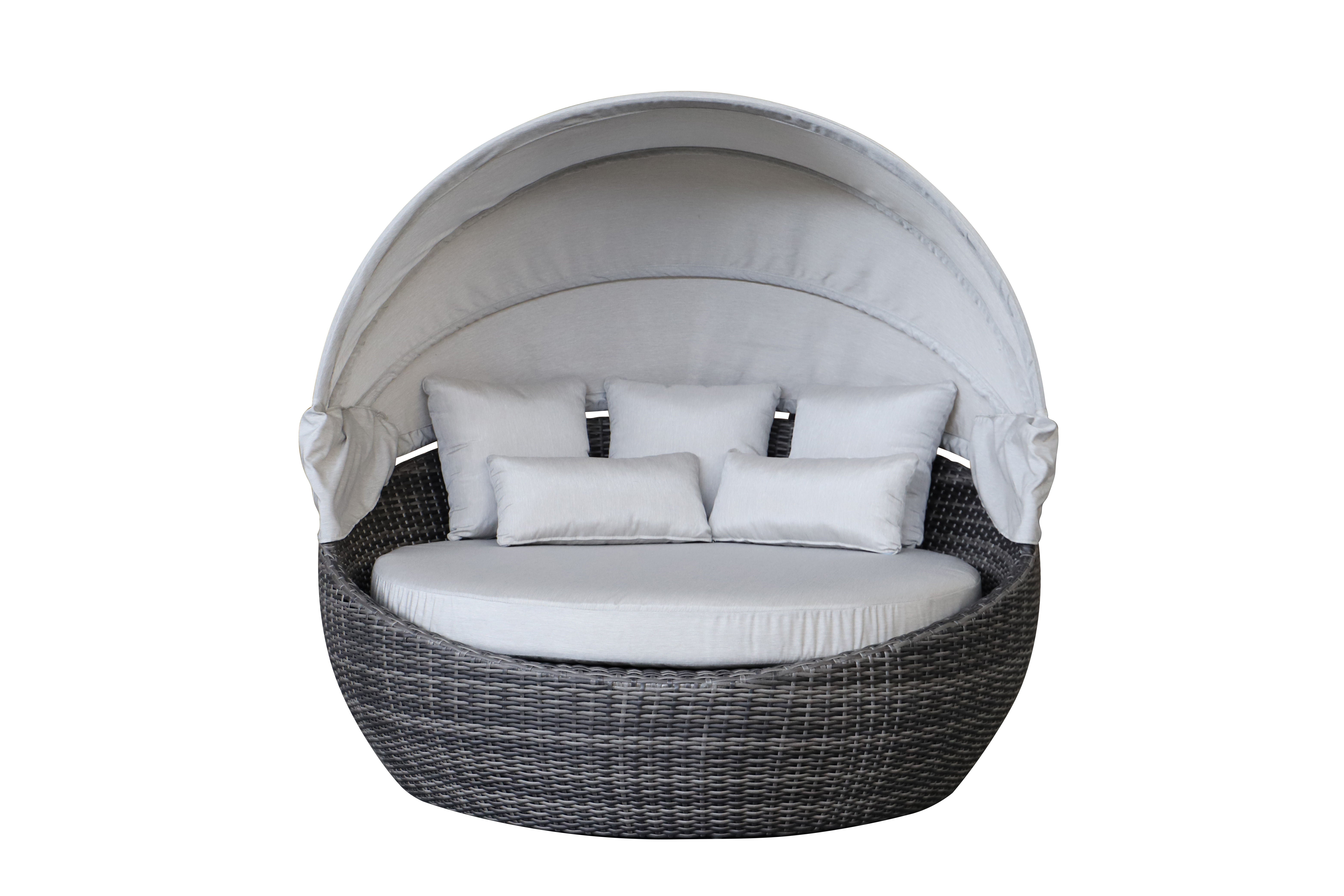 PatioZone Luxury Daybed in Wicker (Cover Incl.) 5" Polyester Cushion and Aluminum Frame (MOSS-0934GB) - Grey-Brown / Sand