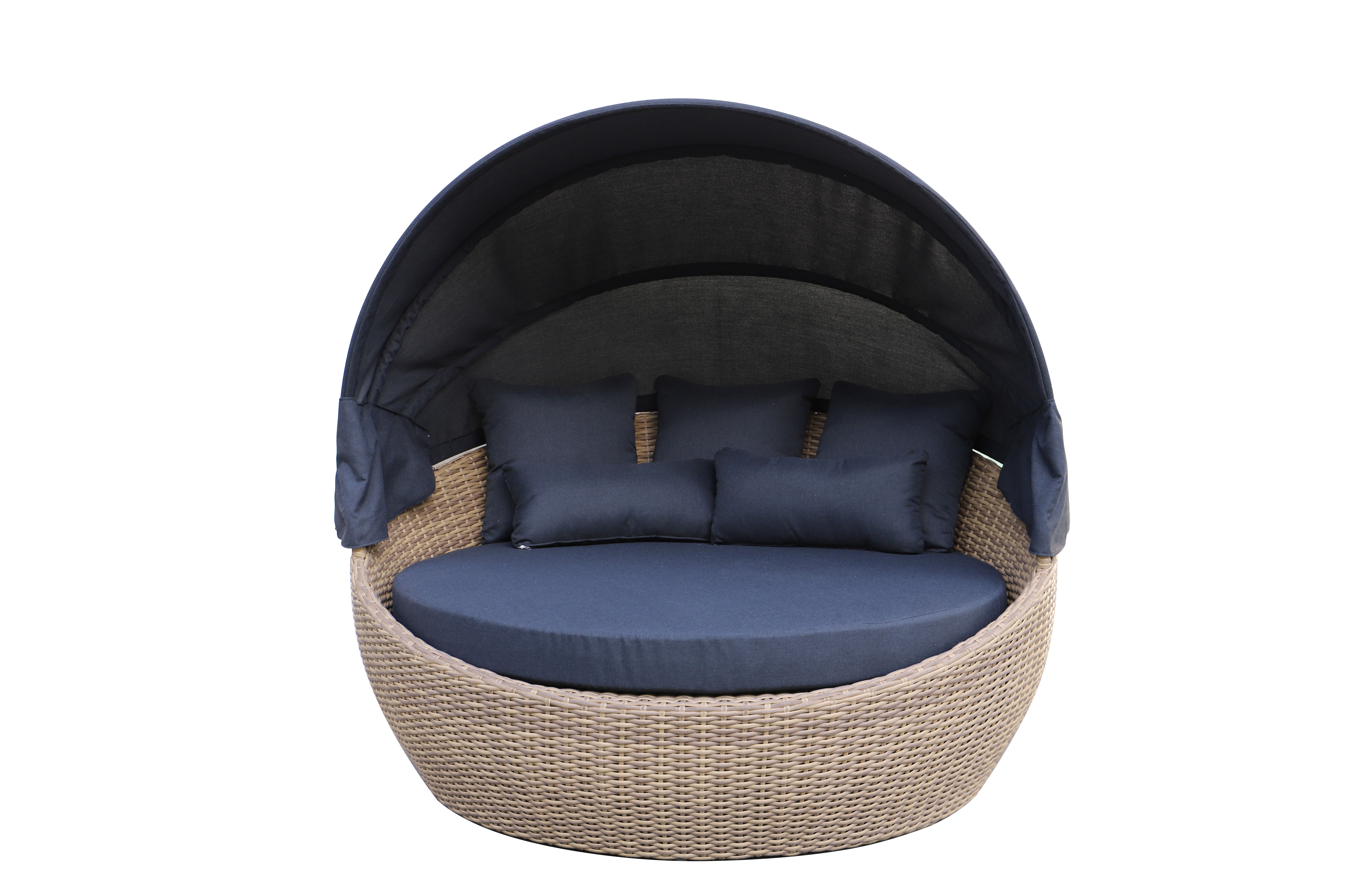 PatioZone Luxury Daybed in Wicker (Cover Incl.) 5" Polyester Cushion Aluminum Frame (MOSS-0934NAT) - Natural / Charcoal