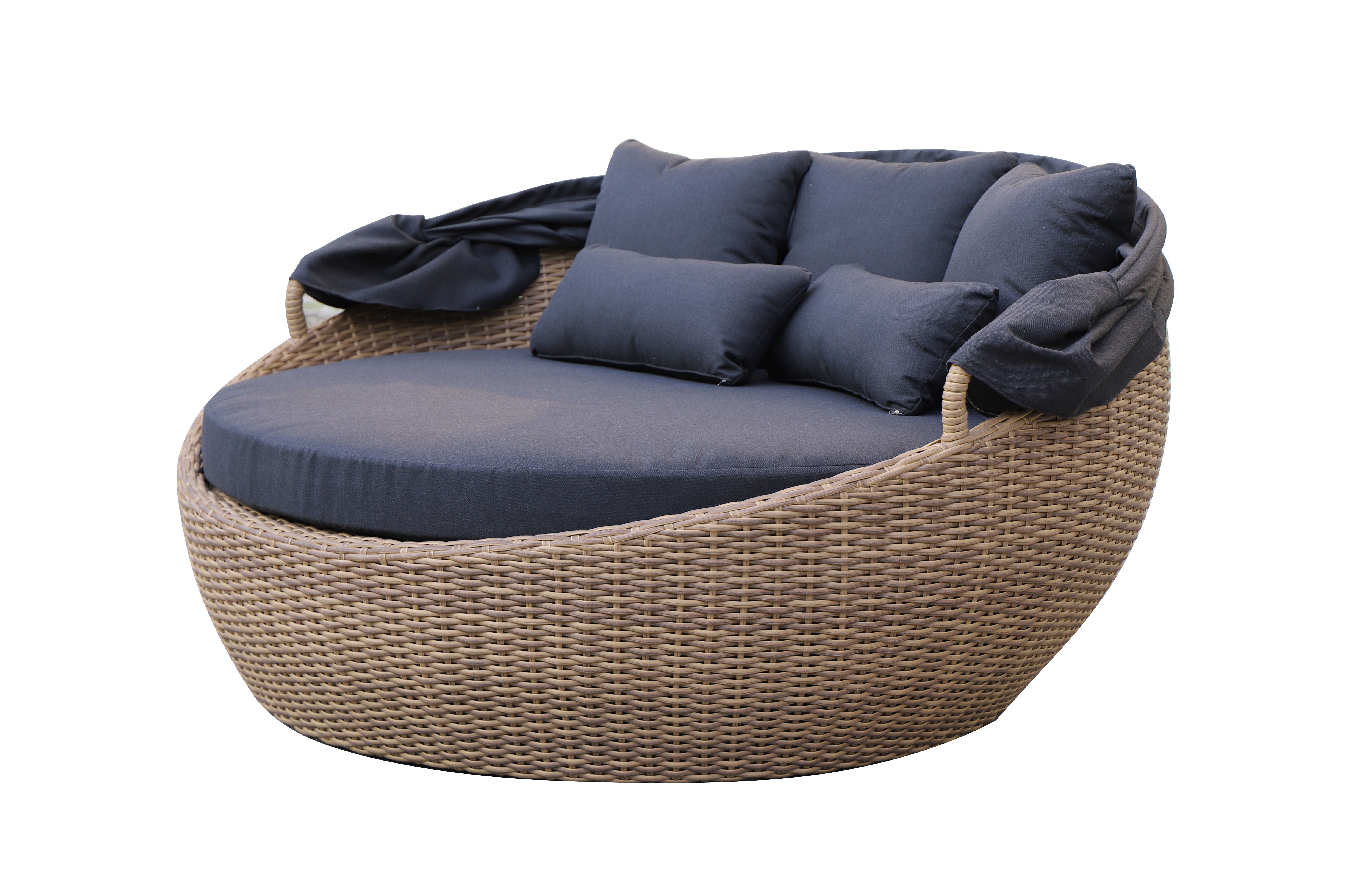 PatioZone Luxury Daybed in Wicker (Cover Incl.) 5" Polyester Cushion Aluminum Frame (MOSS-0934NAT) - Natural / Charcoal