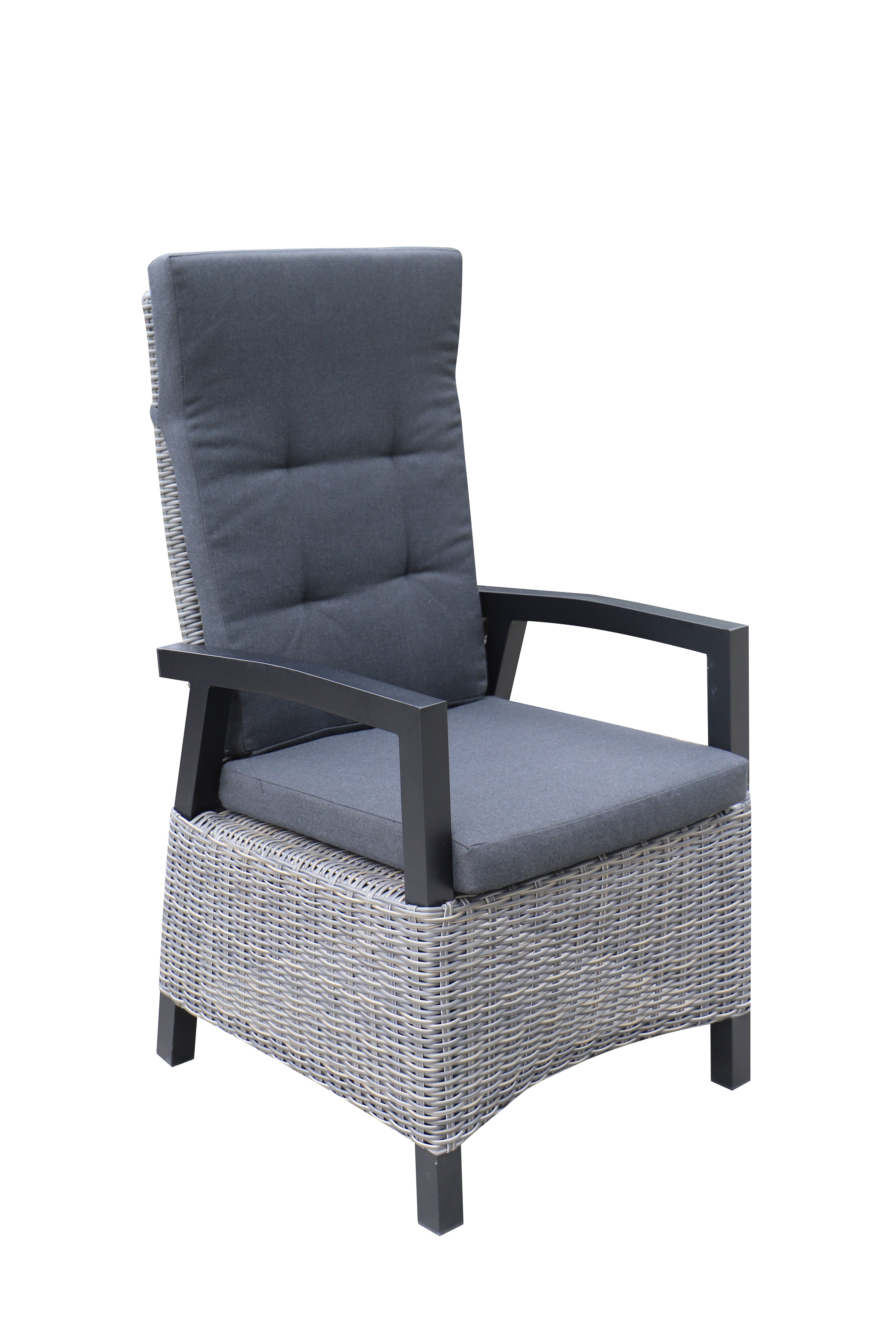 PatioZone Reclining Chair in Wicker with One-Piece 3" Polyester Cushion Aluminum Frame (MOSS-0935TC) - Taupe / Charcoal