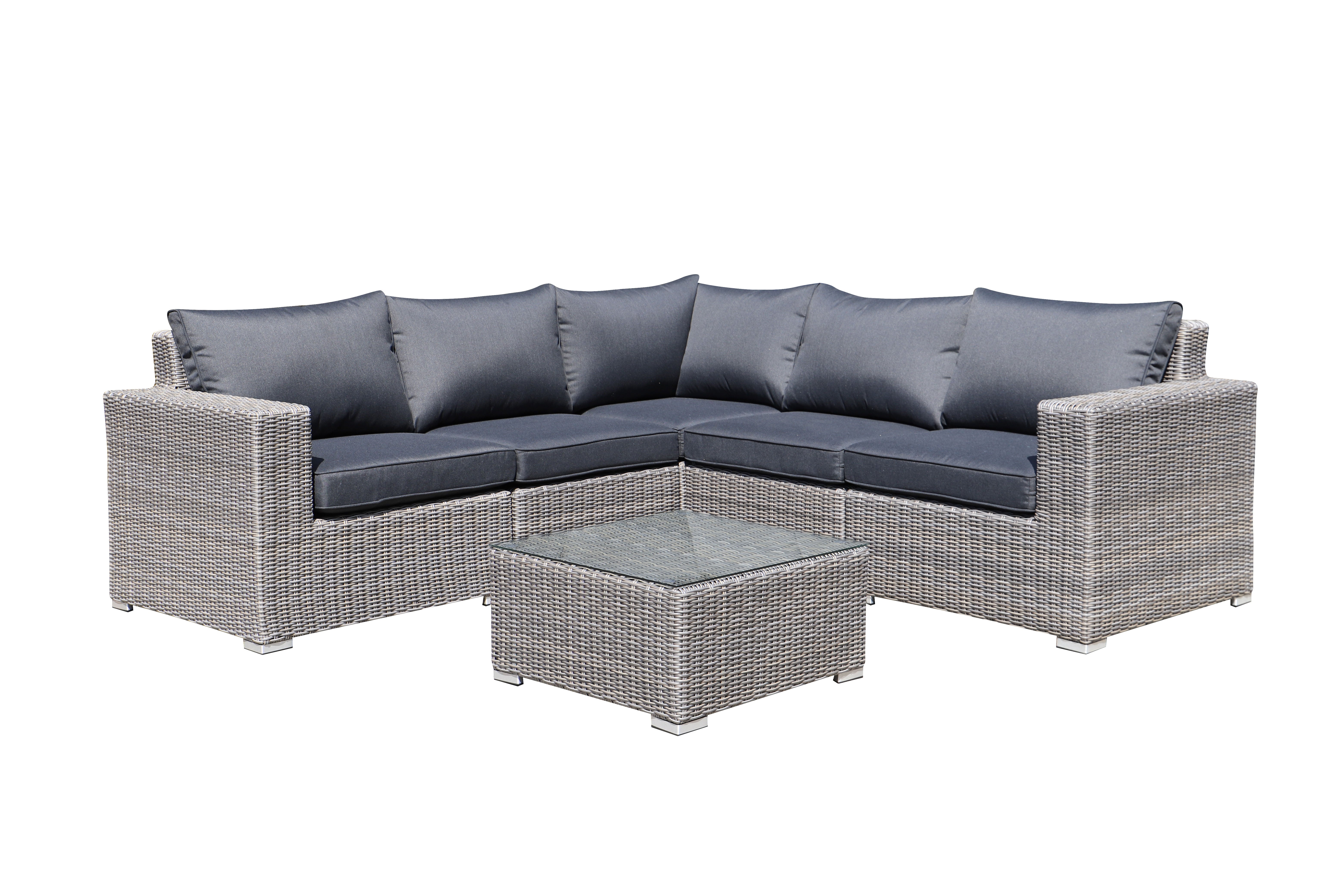 PatioZone 6Pcs Modular Wicker Sofa Set with 4" Textilene Cushions and Aluminum Frame (MOSS-DR0908TC) - Taupe / Charcoal