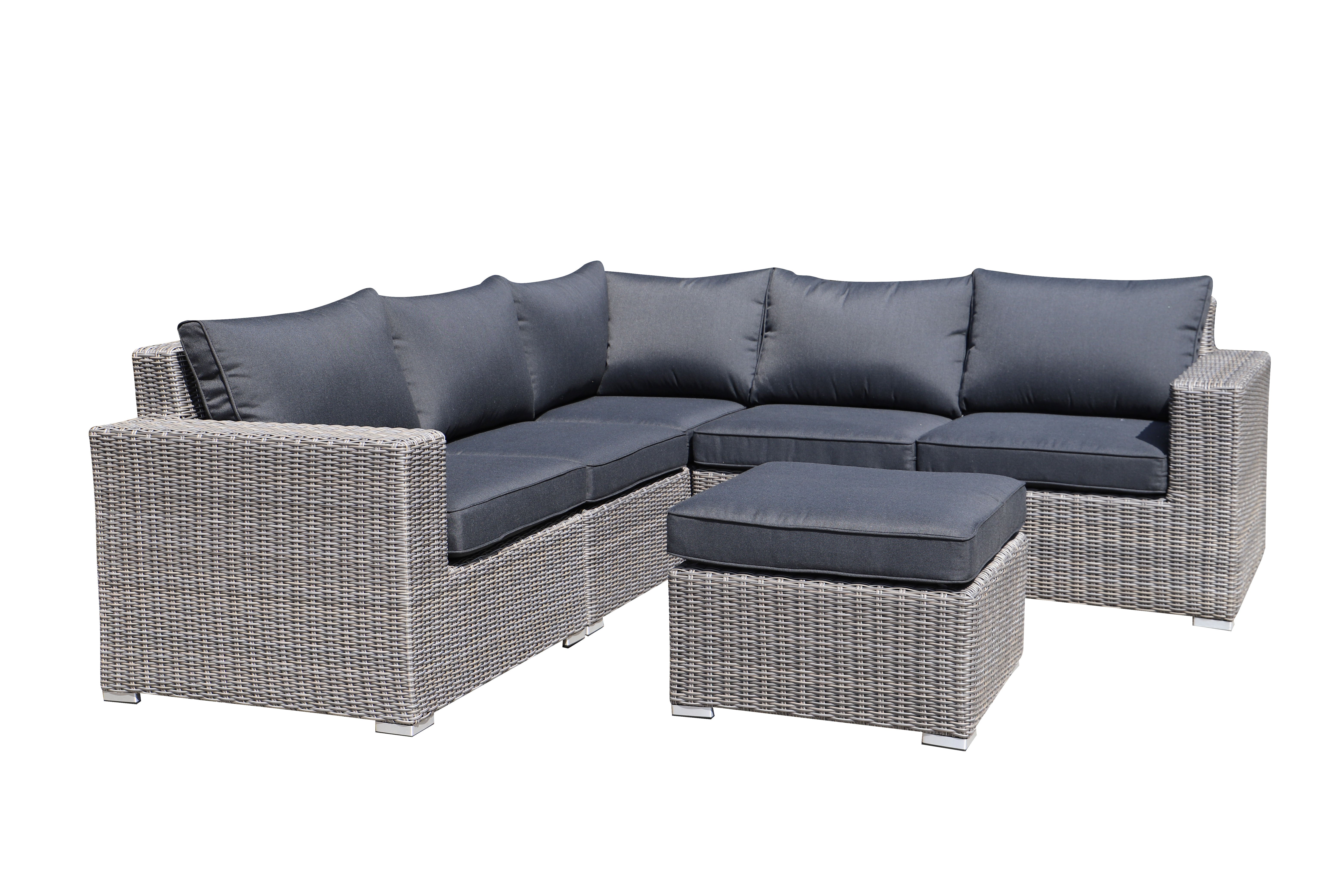 PatioZone 6Pcs Modular Wicker Sofa Set with 4" Textilene Cushions and Aluminum Frame (MOSS-DR0908TC) - Taupe / Charcoal