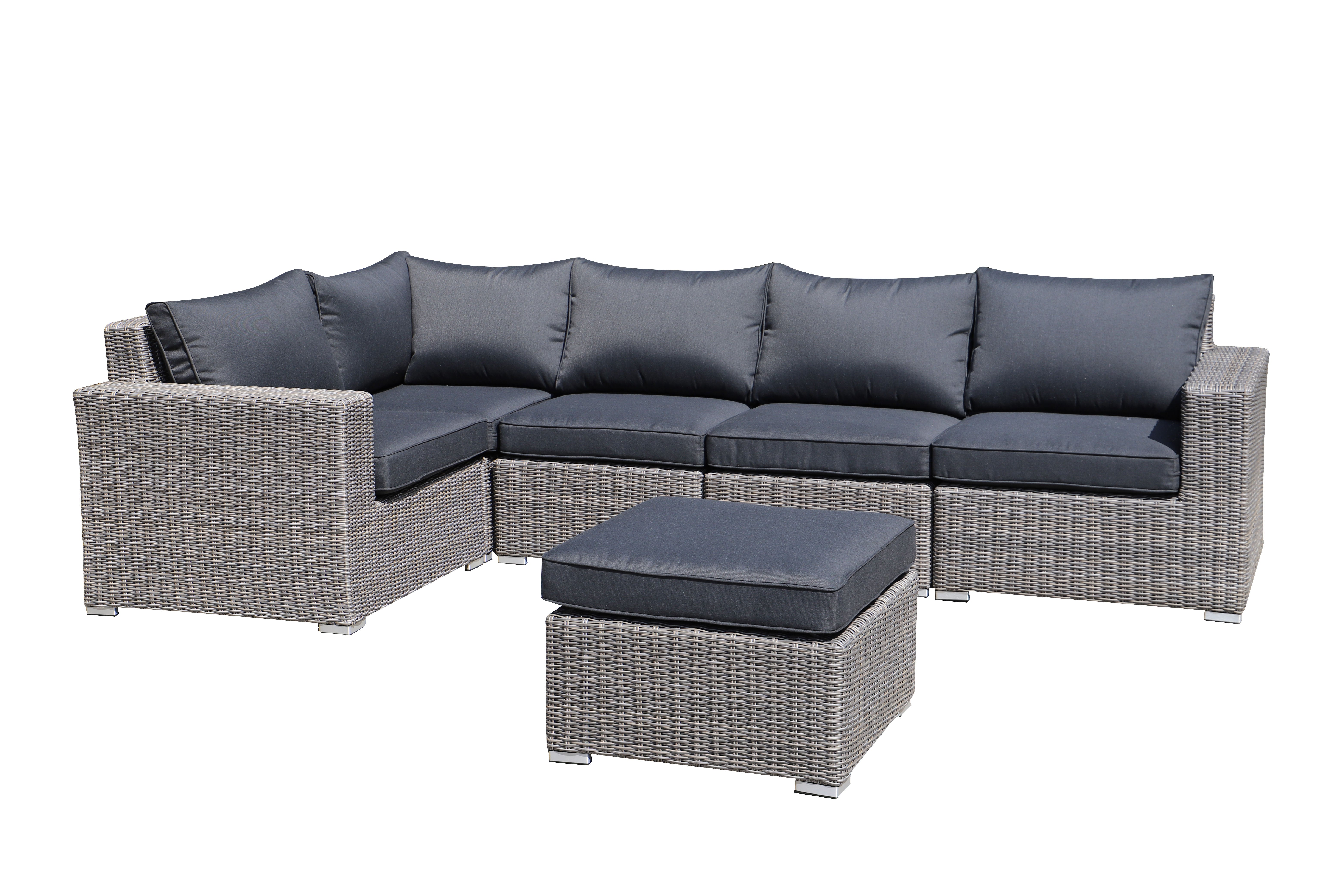 PatioZone 6Pcs Modular Wicker Sofa Set with 4" Textilene Cushions and Aluminum Frame (MOSS-DR0908TC) - Taupe / Charcoal