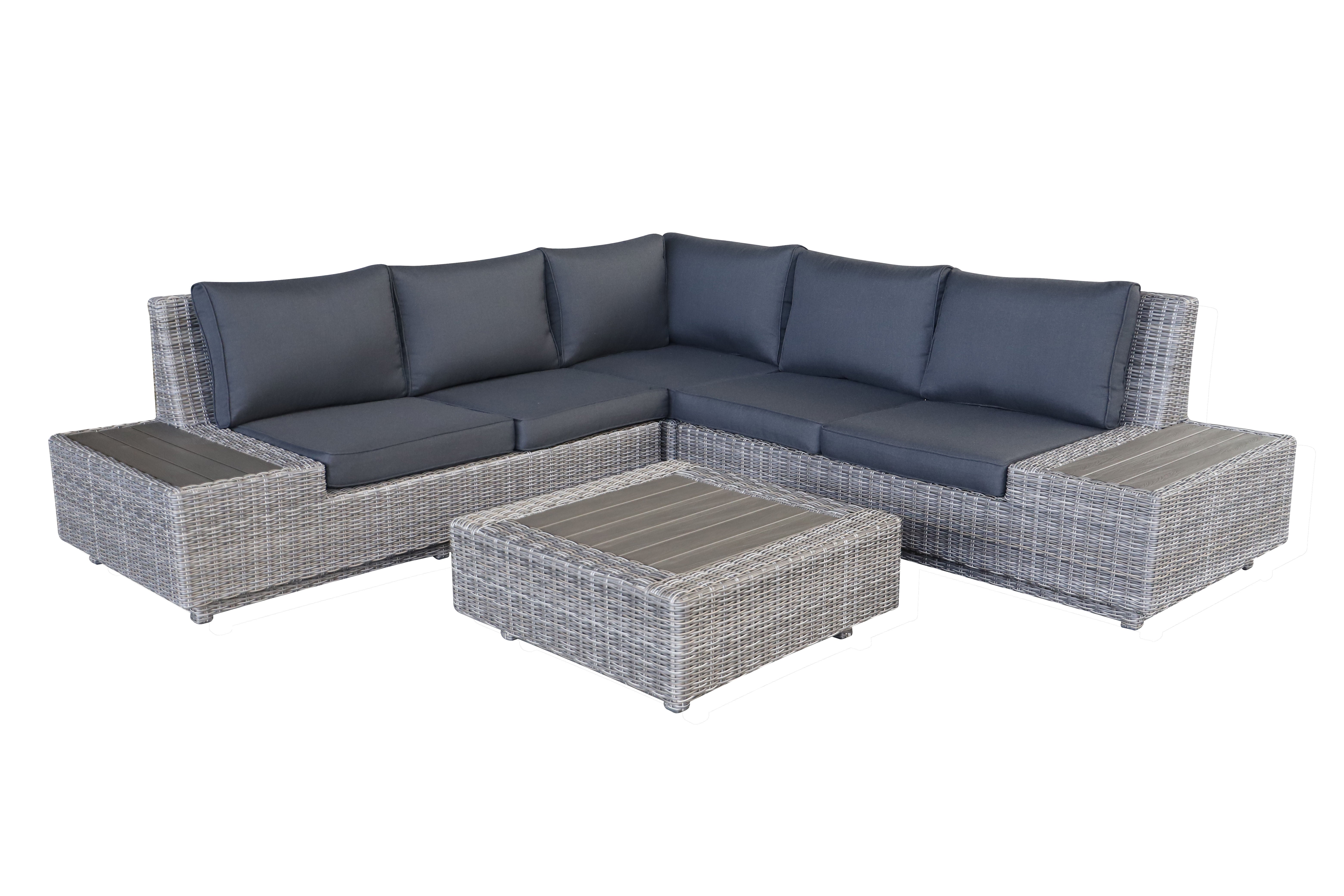 PatioZone 4Pcs Wicker Corner Sofa Set with 4" Polyester Cushions and Aluminum Frame (MOSS-DR0910TC) - Taupe / Charcoal