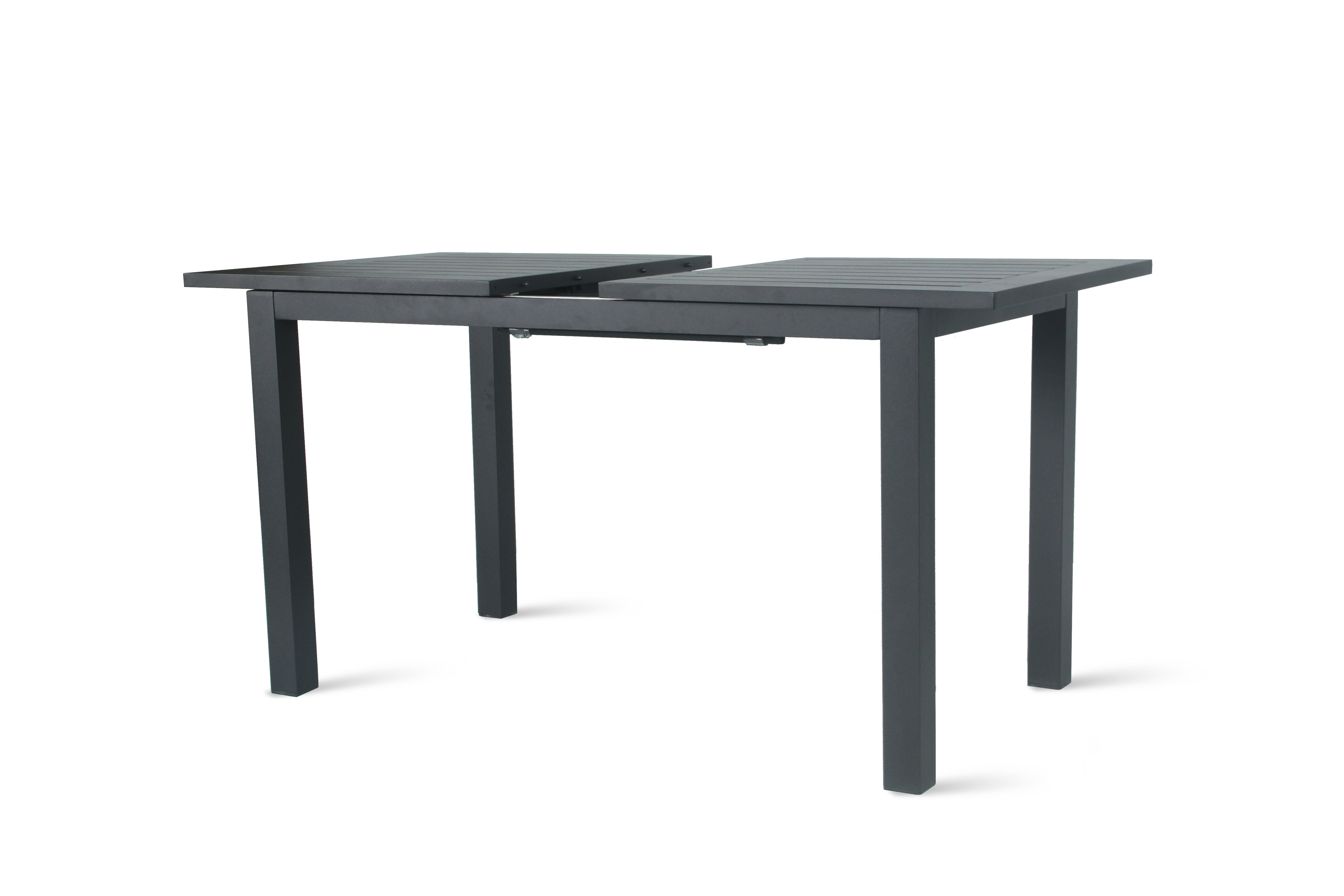 PatioZone Extendable Dining Table with Slated Tabletop (Butterfly Mechanism) Aluminum Frame (MOSS-T206C) - Matte Charcoal