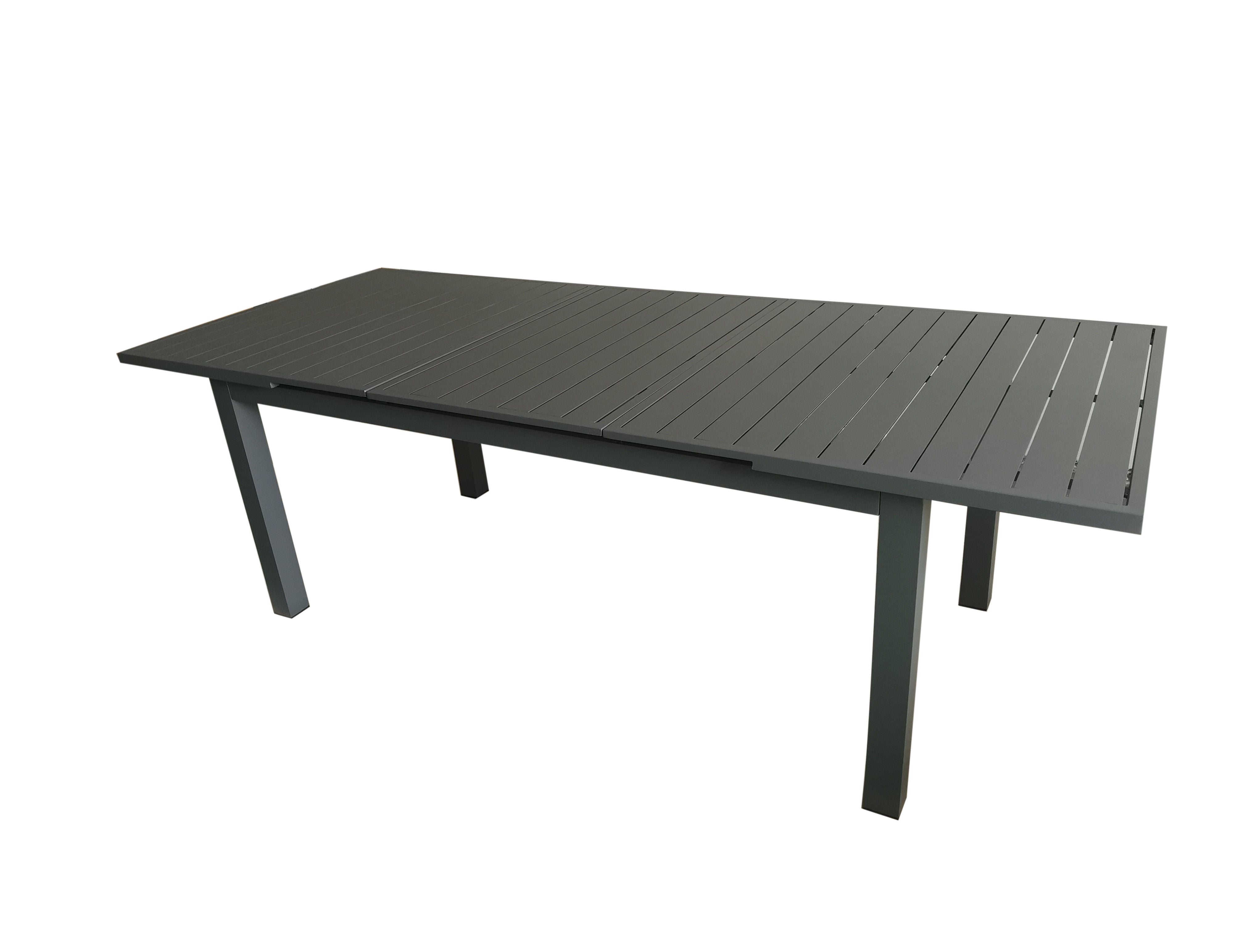 PatioZone Extendable Dining Table with Slated Tabletop (Sliding Mechanism) Aluminum Frame (MOSS-T306C) - Matte Charcoal