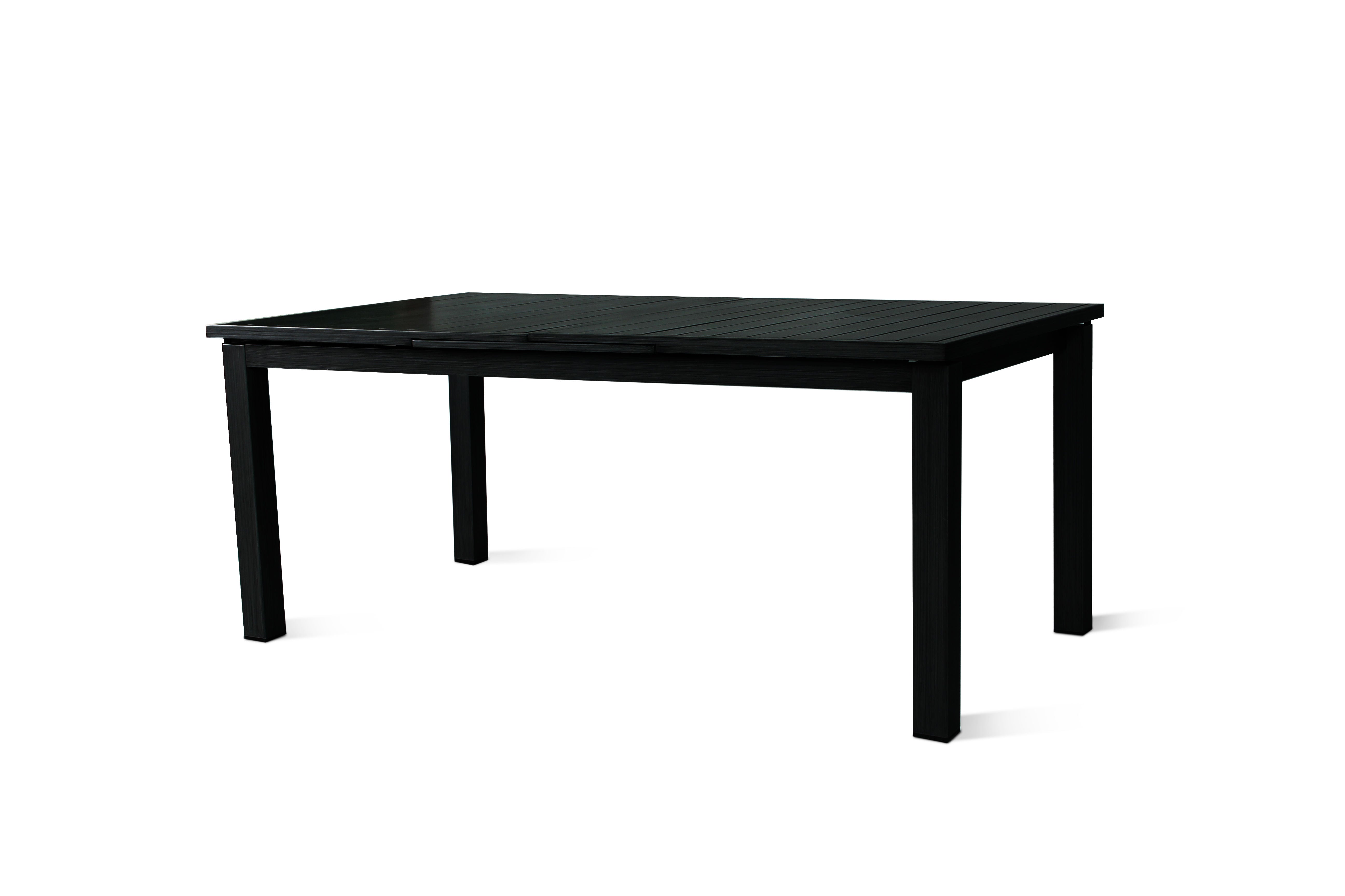 PatioZone Extendable Dining Table with Slated Tabletop (Sliding Mechanism) Aluminum Frame (MOSS-T306N) - Matte Black