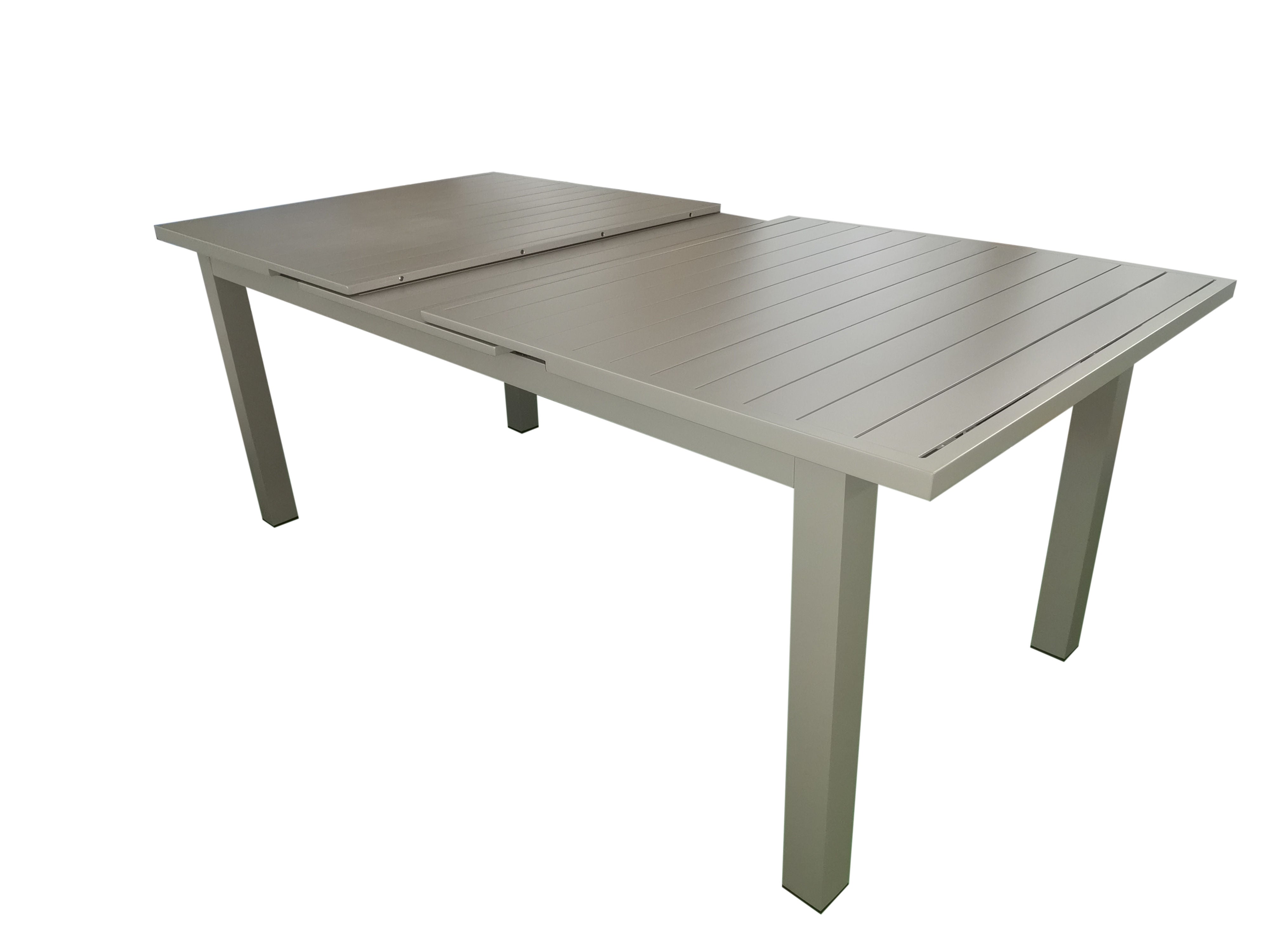 MOSS MOSS-T306TMA - Akumal Collection, Taupe matte extendable table with aluminum slats, tempered glass table top and up/down sliding mechanism 71"(95" with extension) x 39" x H 29.1"