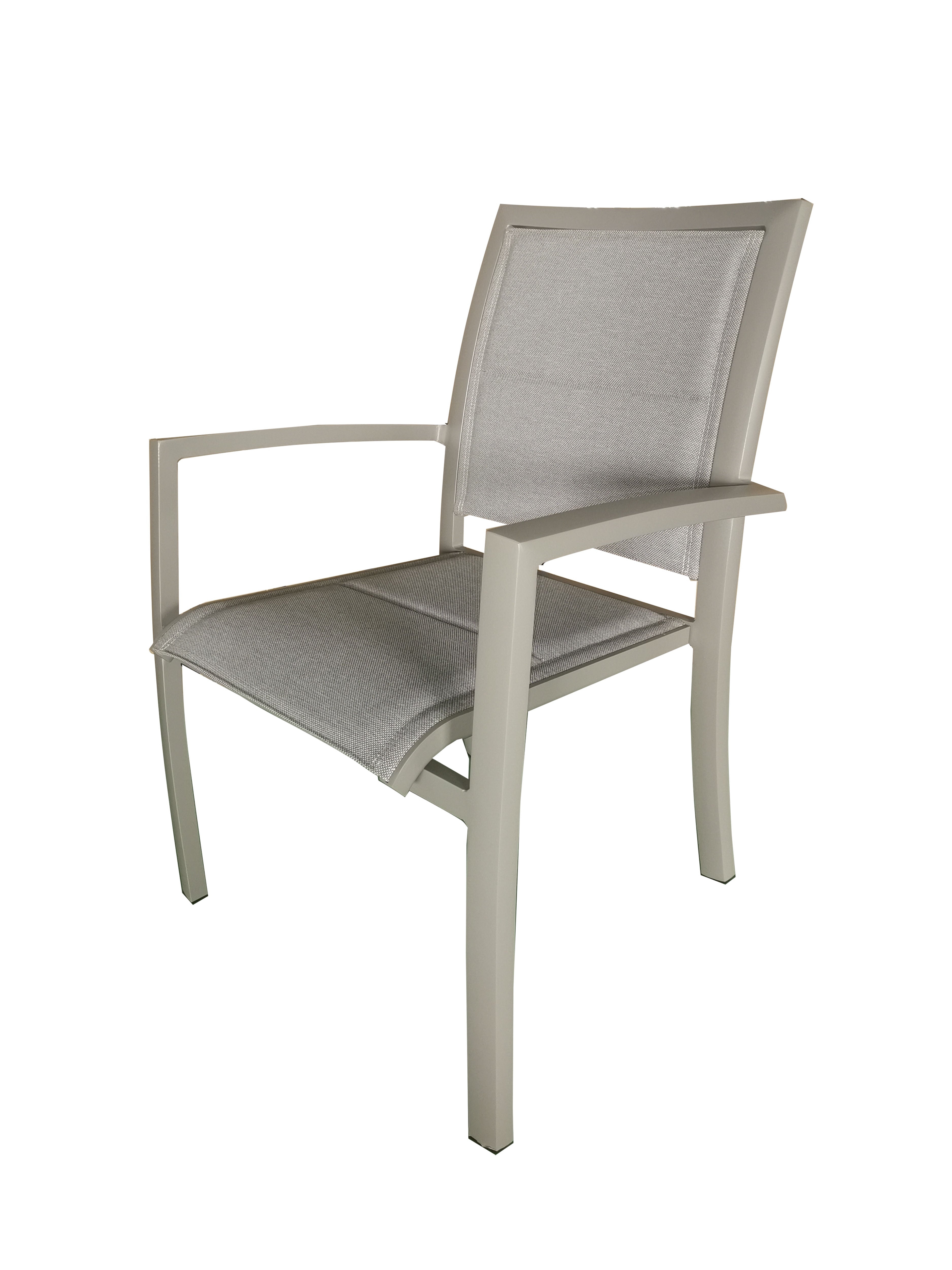 MOSS MOSS-T316TMA - Akumal Collection, Taupe matte aluminum stackable chair with quick dry padded taupe mix textilene seat 24" x 31" x H 36"