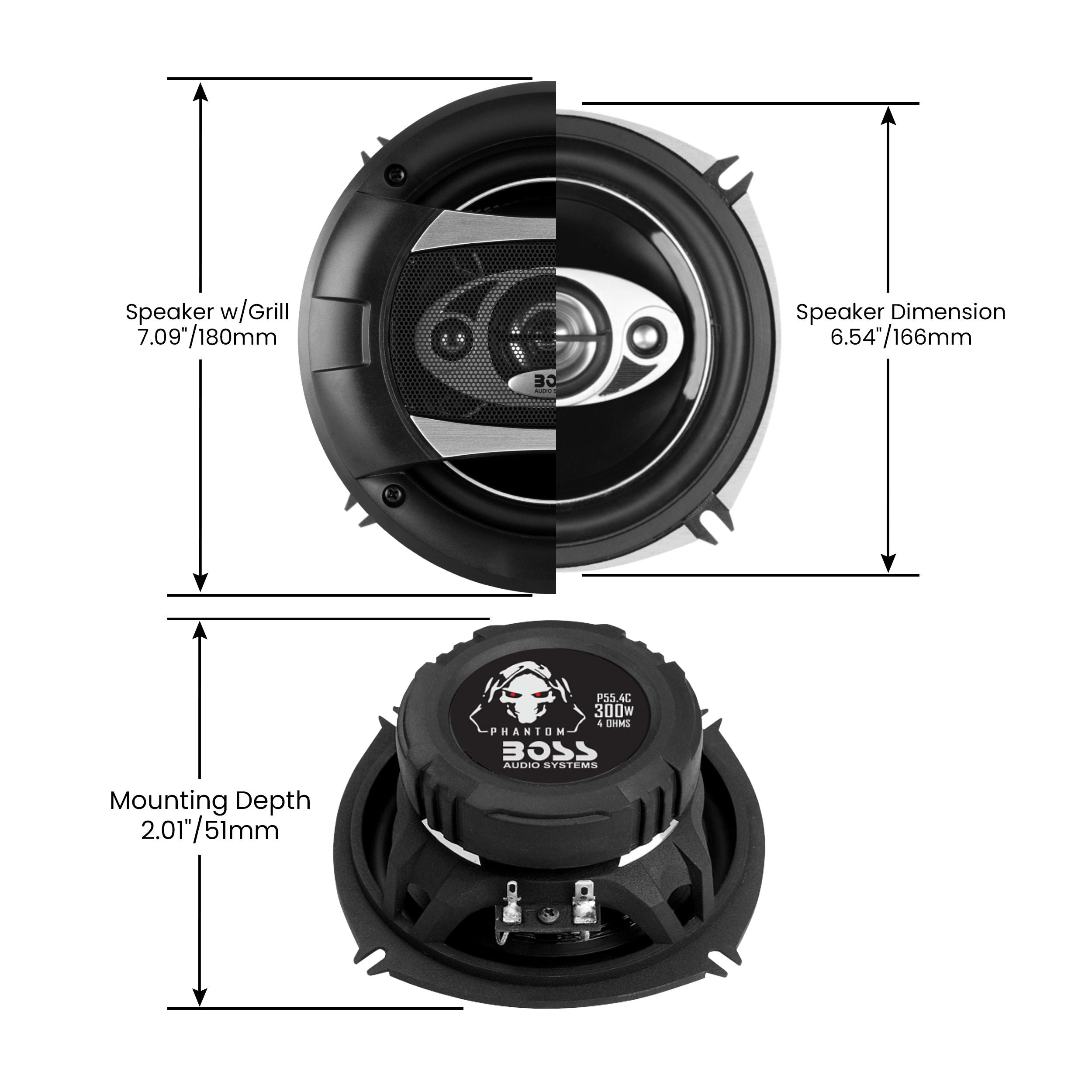 Boss P55.4C - Phantom 5.25" 4-Way 300W Full Range Speakers. (Sold in Pairs)