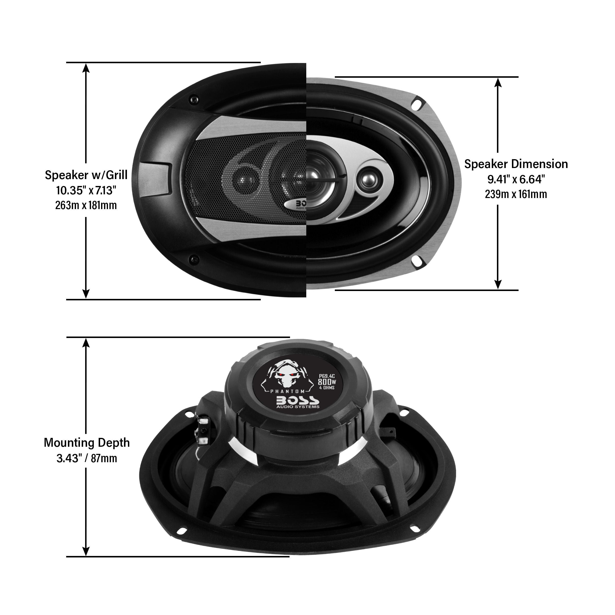 Boss P69.4C - Phantom 6" x 9" 4-Way 800W Full Range Speakers. (Sold in Pairs)