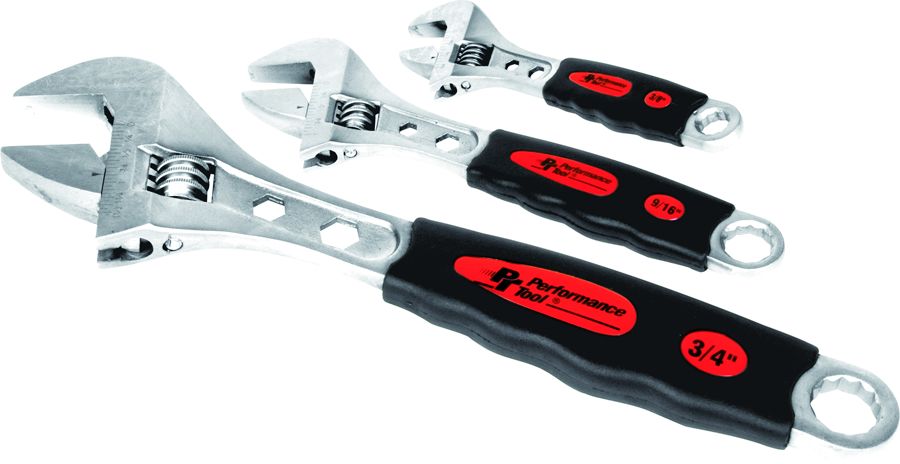 Performance Tools PTW30703 - 3 Piece Adjustable Wrench Set