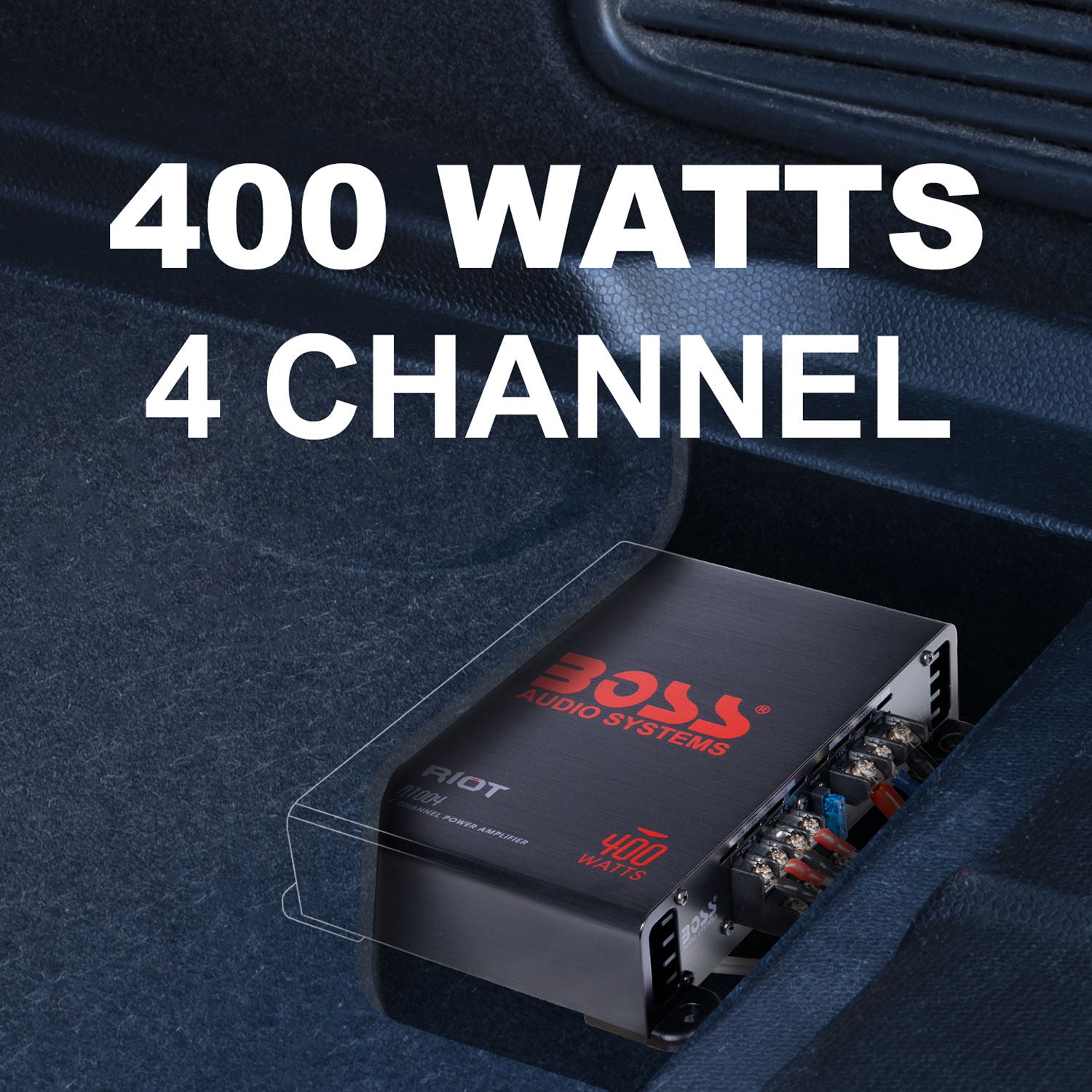 Boss R1004 - Riot Amplifier 4 channel Class A/B 400W 7.75"L x 9"W x 2"H