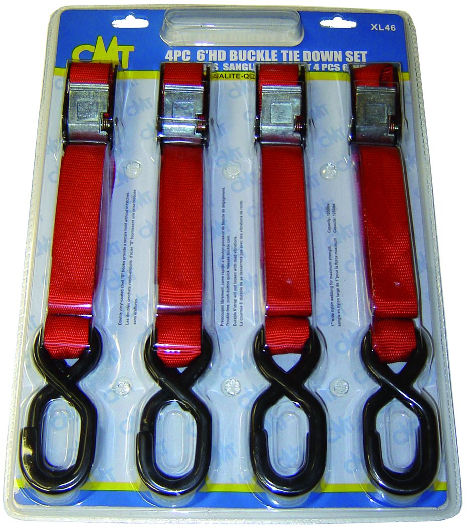 Tie Down Red Set 4 Pieces, 1" X 6', 1000 Lb