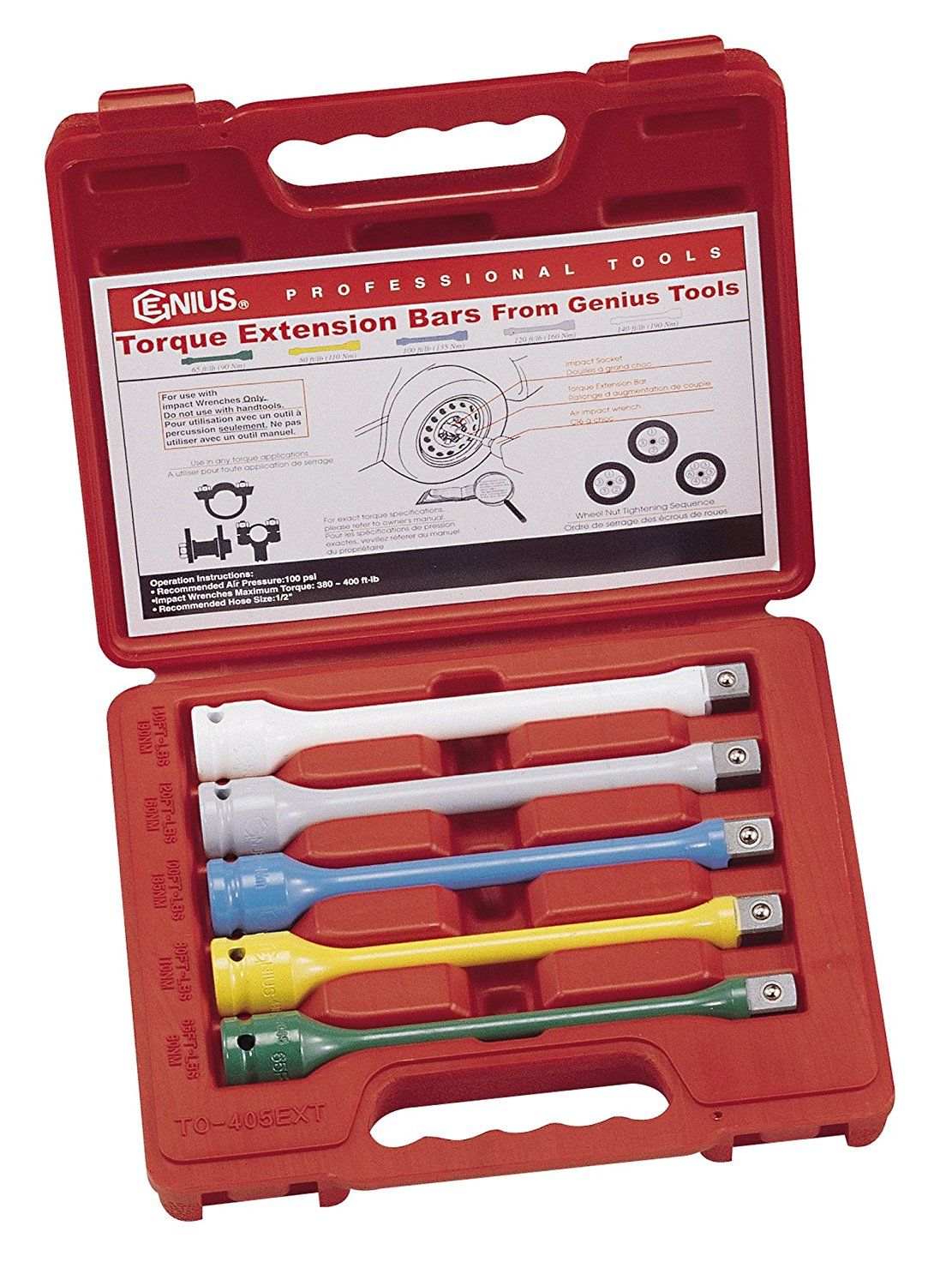 Genius TO-405EXT - 5 Pieces Torque Extension Bar Set, 1/2" Drive