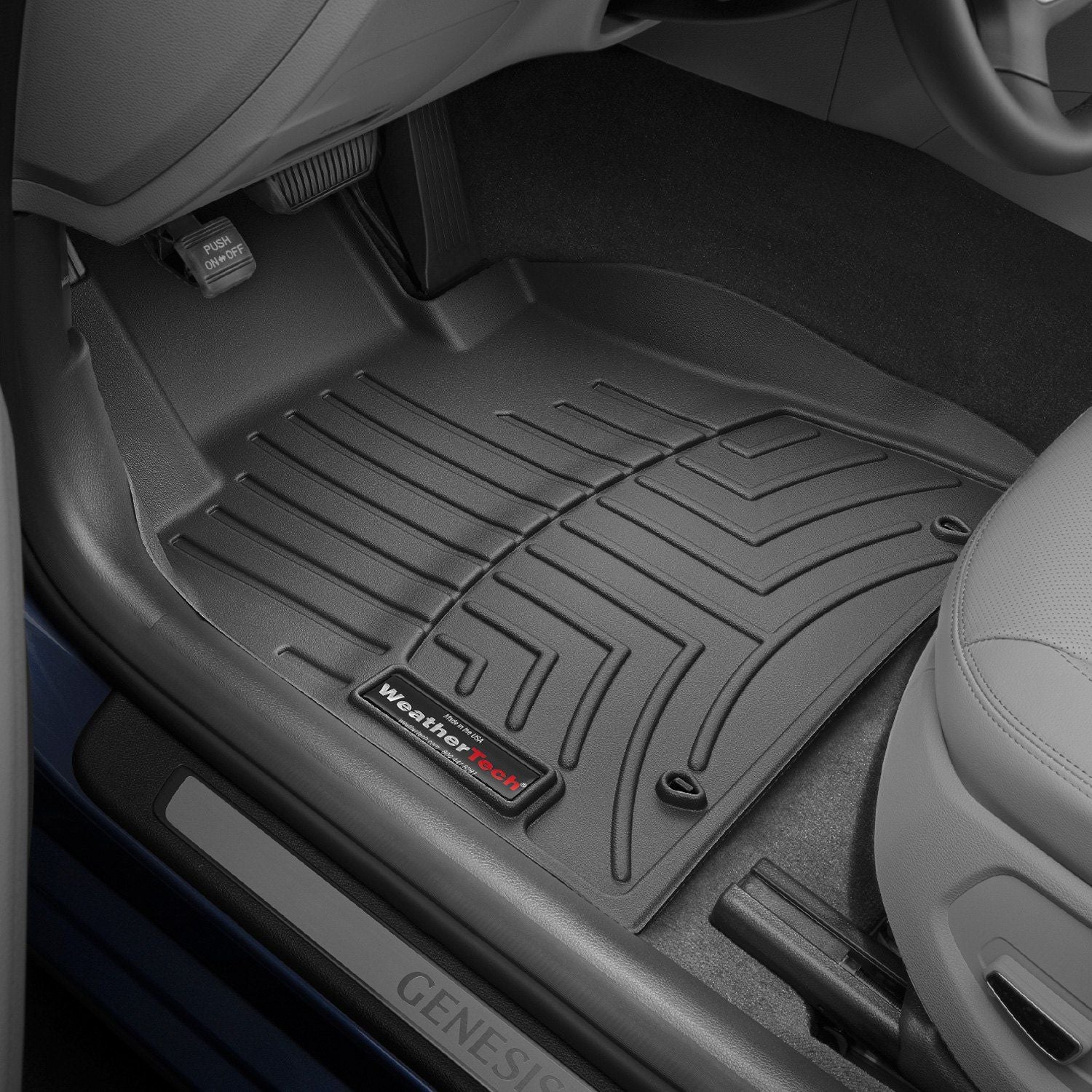 Weathertech® • 447381 • FloorLiner • Molded Floor Liners • Black • First Row • Genesis G80 (AWD) 17-20 / G90 (AWD) 17-22 / Hyundai Genesis (Sedan, AWD) 15-16