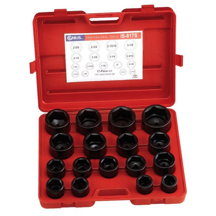 Genius IS817S - 17 Piece 1" Dr. SAE Impact Socket Set (CR-Mo)