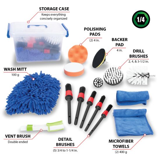 Performance Tools W4992 - 16pcs Power Brush Detailing Kit